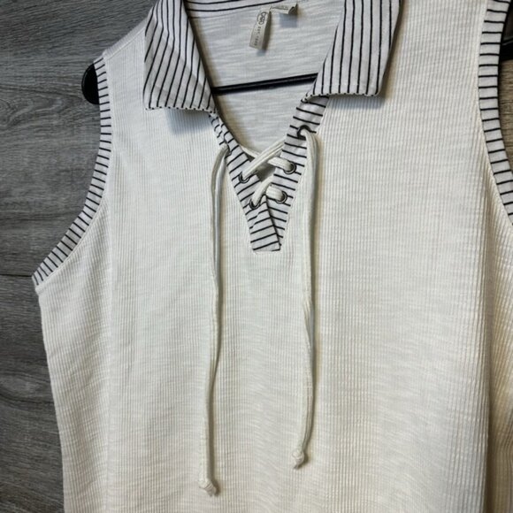Cato‎ Womens Large Tank Stripped Collar V Neck White With Tie Beachy - Picture 5 of 6